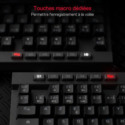 Clavier de jeu sans fil RGB Redragon K580 PRO, clavier mécanique à 104 touches avec 3 modes, connecteur Hot-Swap, commandes multimédia dédiées et enregistrement de macros intégré, commutateurs linéaires rouges
