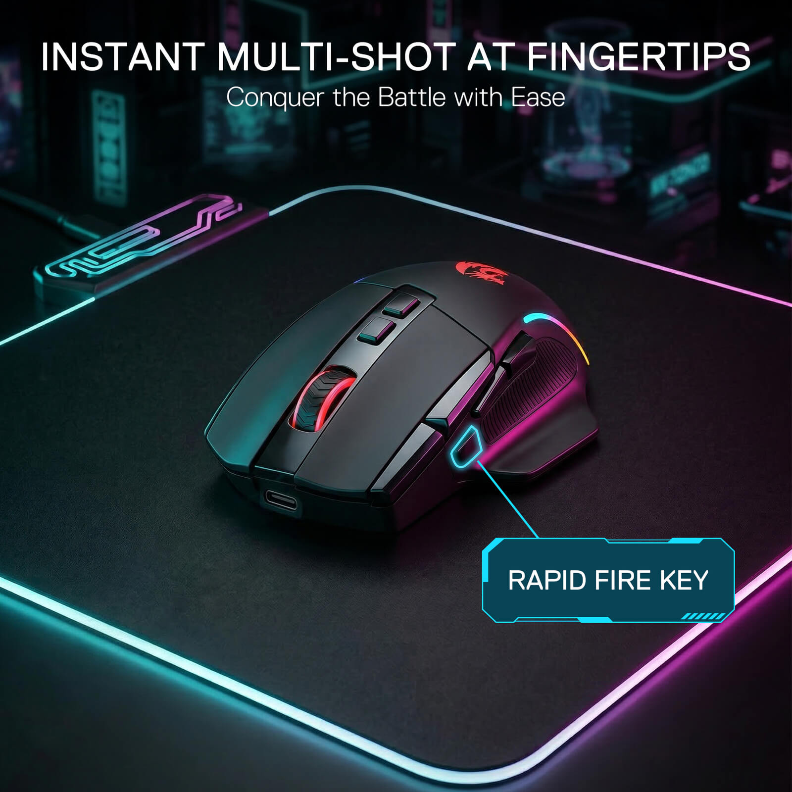 Redragon M925 PRO Wireless Gaming Mouse, 26,000 Max DPI Optical RGB Mice with 10 Programmable Buttons, Hyper-Fast Scroll, Software Supports DIY Keybinds & DPI, Black