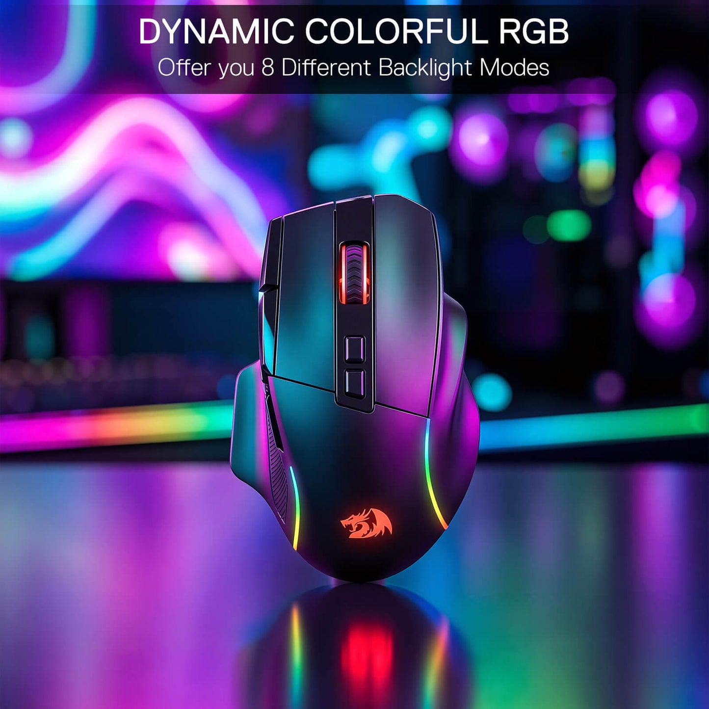 Redragon M925 PRO Wireless Gaming Mouse, 26,000 Max DPI Optical RGB Mice with 10 Programmable Buttons, Hyper-Fast Scroll, Software Supports DIY Keybinds & DPI, Black