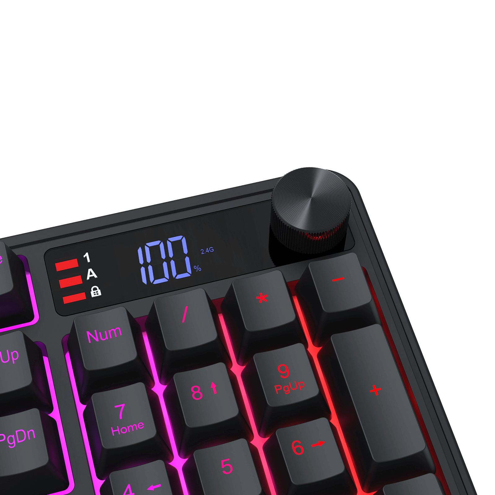 Redragon K526 PRO RGB Wireless Membrane Gaming Keyboard, 104 Keys Mechanical-Feel Keyboard w/LED Info Display, Media/Backlit Knob Control, Smooth Linear Switch & Software Supported