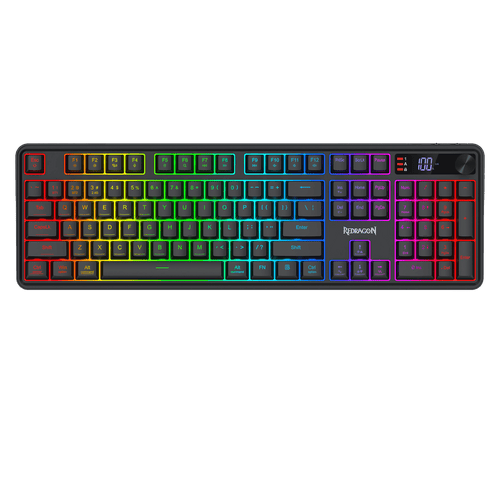 Redragon K526 PRO RGB Wireless Membrane Gaming Keyboard, 104 Keys Mechanical-Feel Keyboard w/LED Info Display, Media/Backlit Knob Control, Smooth Linear Switch & Software Supported