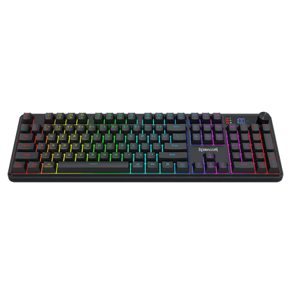 Redragon K526 PRO RGB Wireless Membrane Gaming Keyboard, 104 Keys Mechanical-Feel Keyboard w/LED Info Display, Media/Backlit Knob Control, Smooth Linear Switch & Software Supported