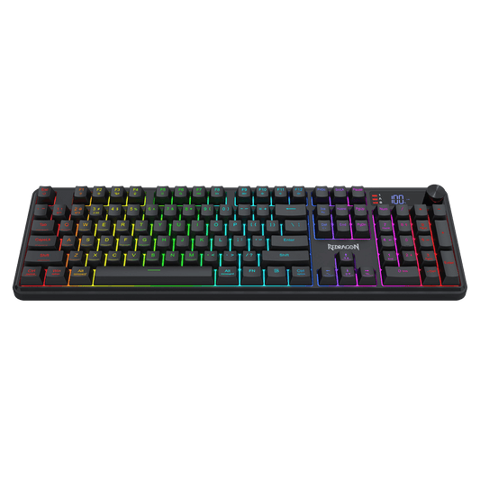 Redragon K526 PRO RGB Wireless Membrane Gaming Keyboard, 104 Keys Mechanical-Feel Keyboard w/LED Info Display, Media/Backlit Knob Control, Smooth Linear Switch & Software Supported