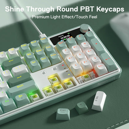 Redragon Mechanical keyboard with Shine Through Round PBT keycaps on a green surface
