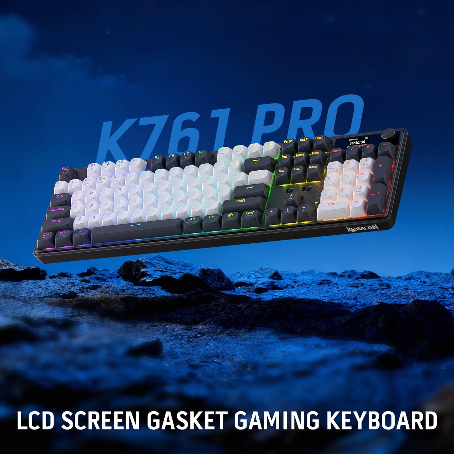 Redragon Gaming keyboard with 'K761 PRO' branding on a dark background