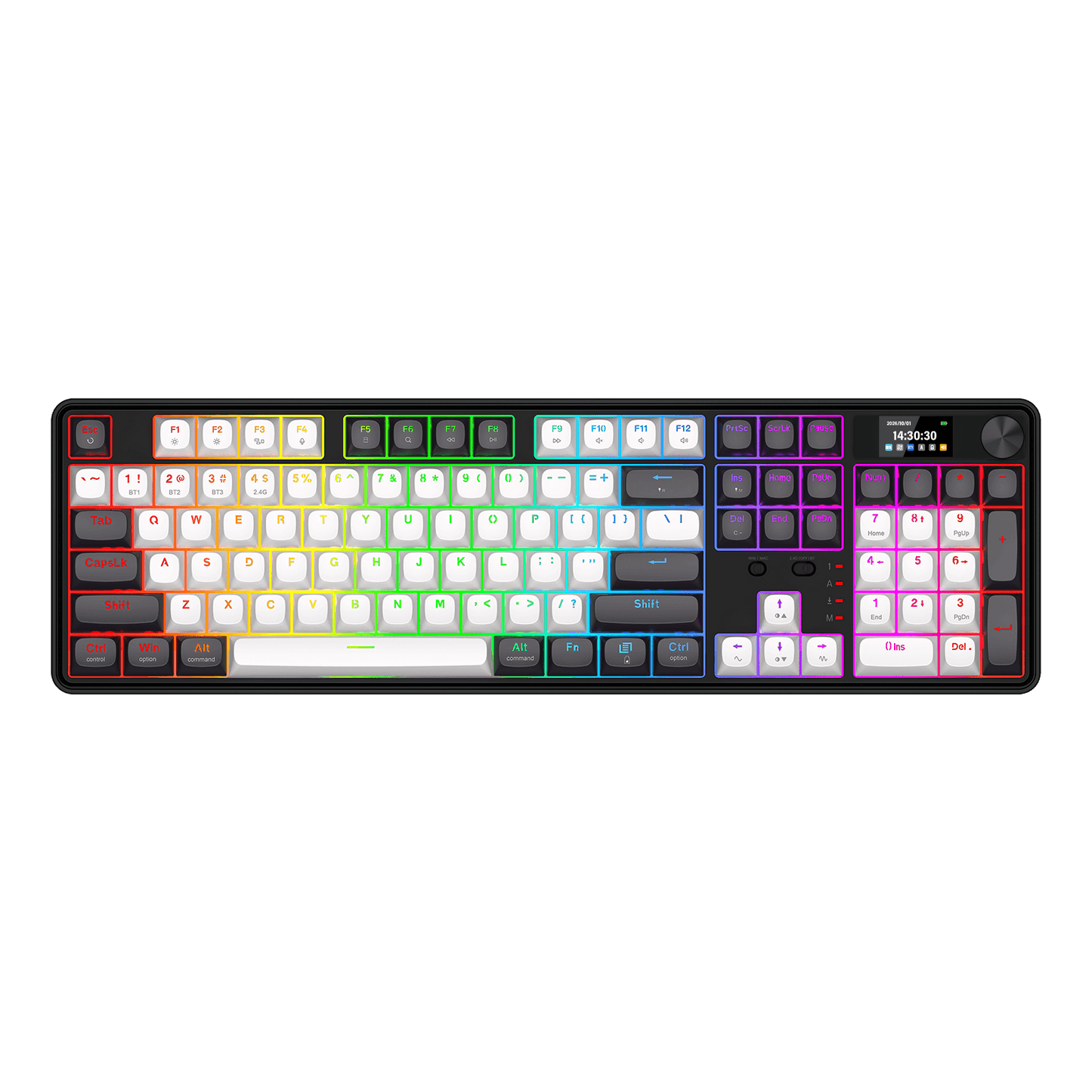 Redragon K761 Wireless Gasket Gaming Keyboard w/Hype Screen & Knob, 104 Keys Mechanical Keyboard, Easy-Control 1.14’’ TFT Info Display, 5-Layer Noise Dampening, Custom Linear Switch