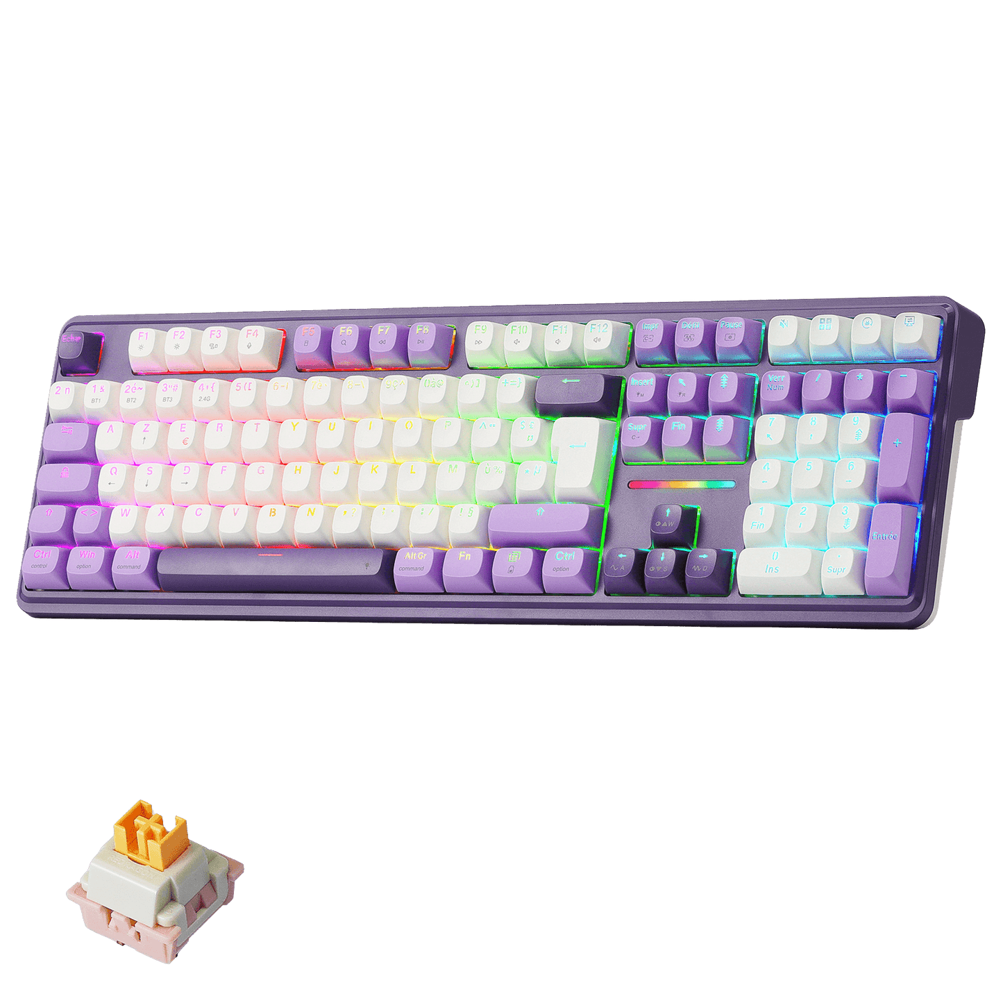 Clavier mécanique sans fil Redragon ANTONIUM K745 PRO à 108 touches, violet