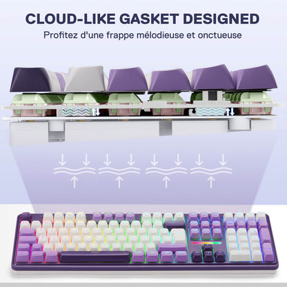 Clavier mécanique sans fil Redragon ANTONIUM K745 PRO à 108 touches, violet