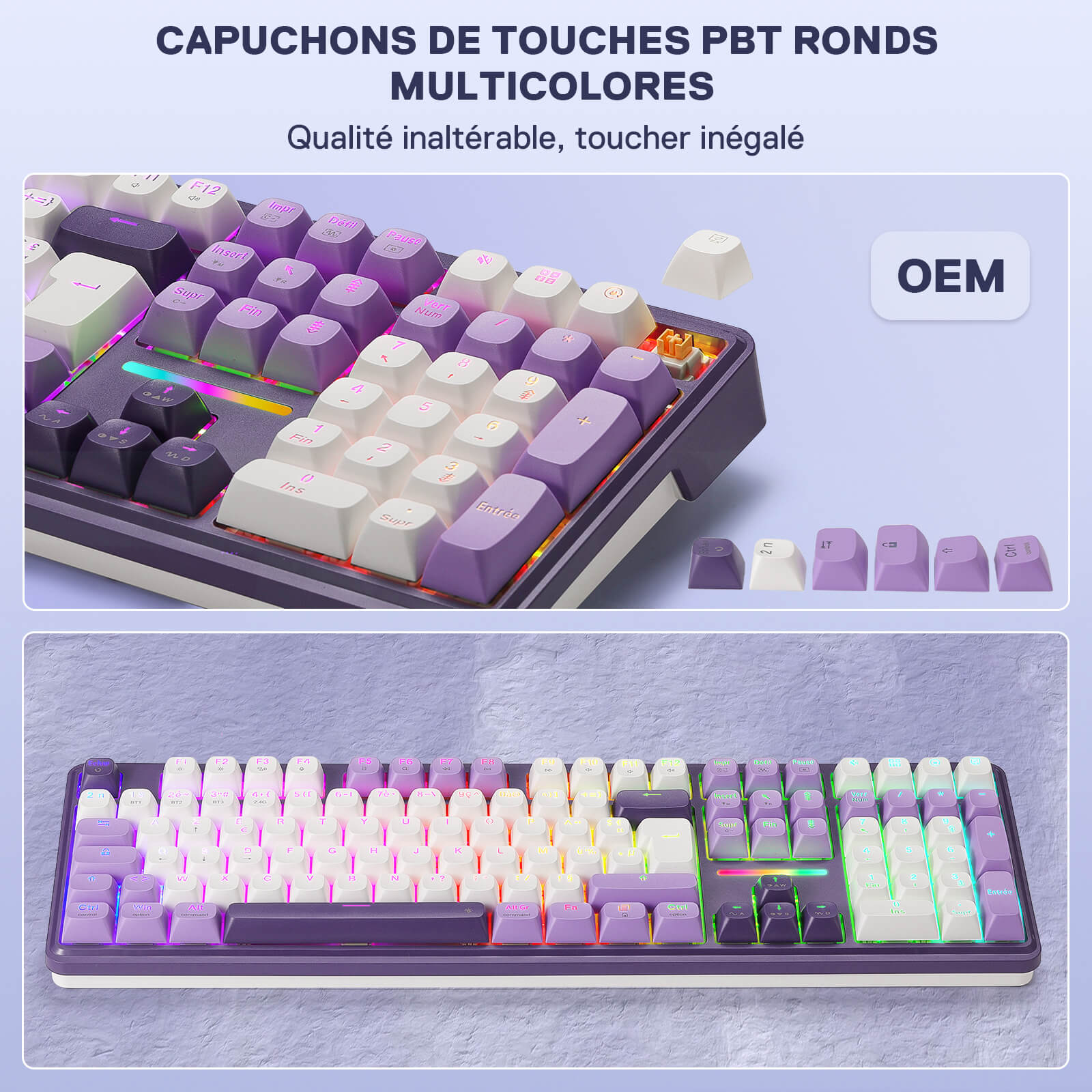 Clavier mécanique sans fil Redragon ANTONIUM K745 PRO à 108 touches, violet