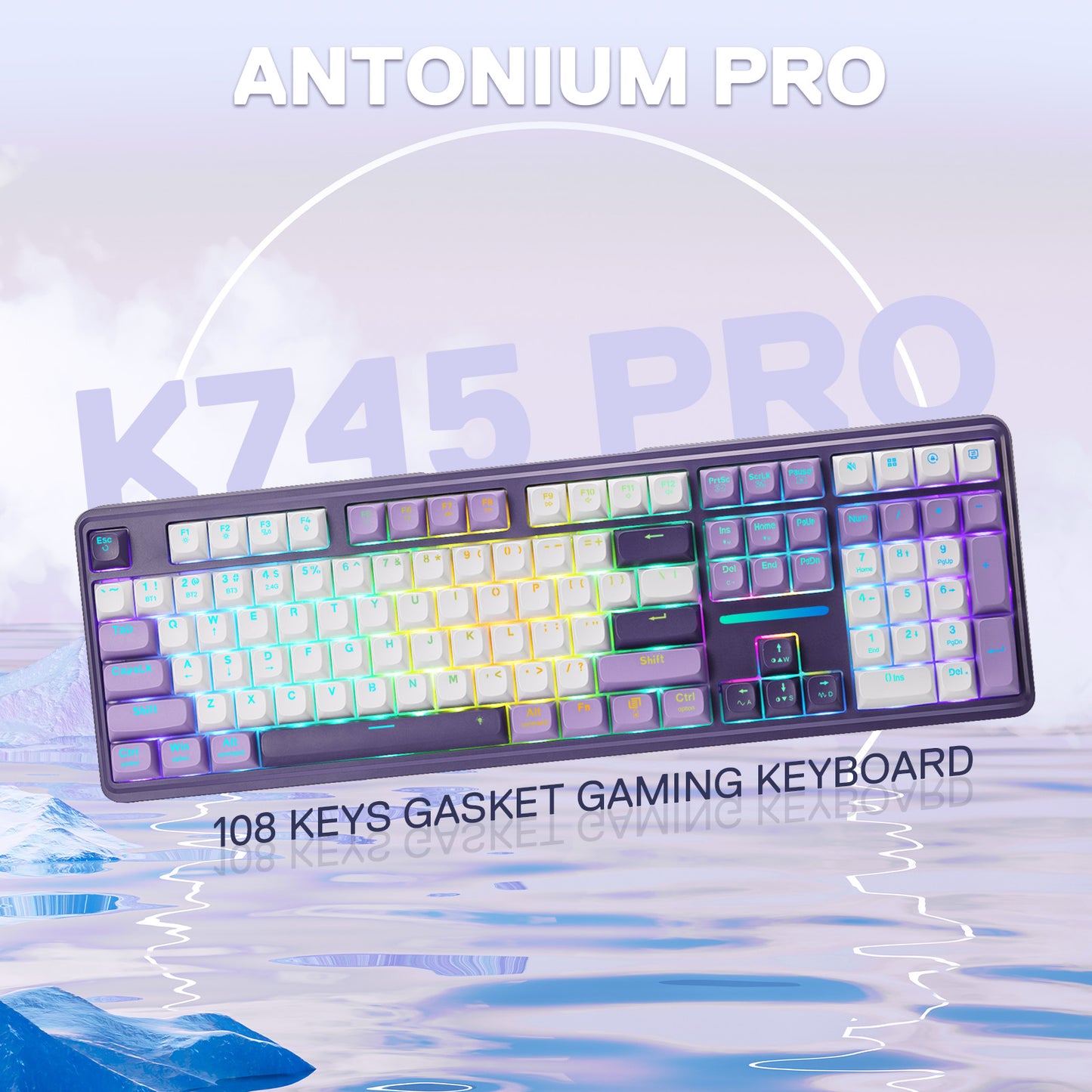 Redragon ANTONIUM K745 PRO 108 Keys Wireless Gasket Mechanical Keyboard, Purple