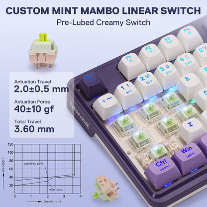 Redragon ANTONIUM K745 PRO 108 Keys Wireless Gasket Mechanical Keyboard, Purple