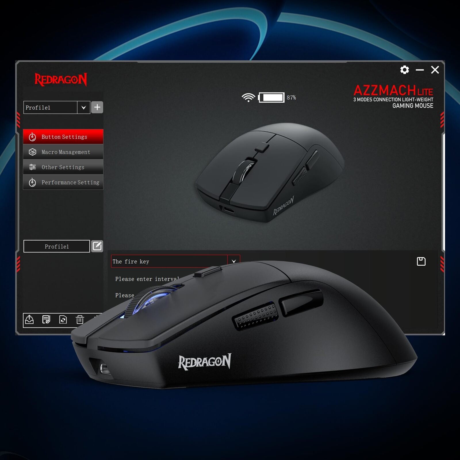 Redragon M618 LIT Wireless Gaming Mouse, 10000 DPI Optical Ergonomic Mouse with 6 Programmable Buttons, 70G Ultra Lightweight, Software Supports DIY Keybinds