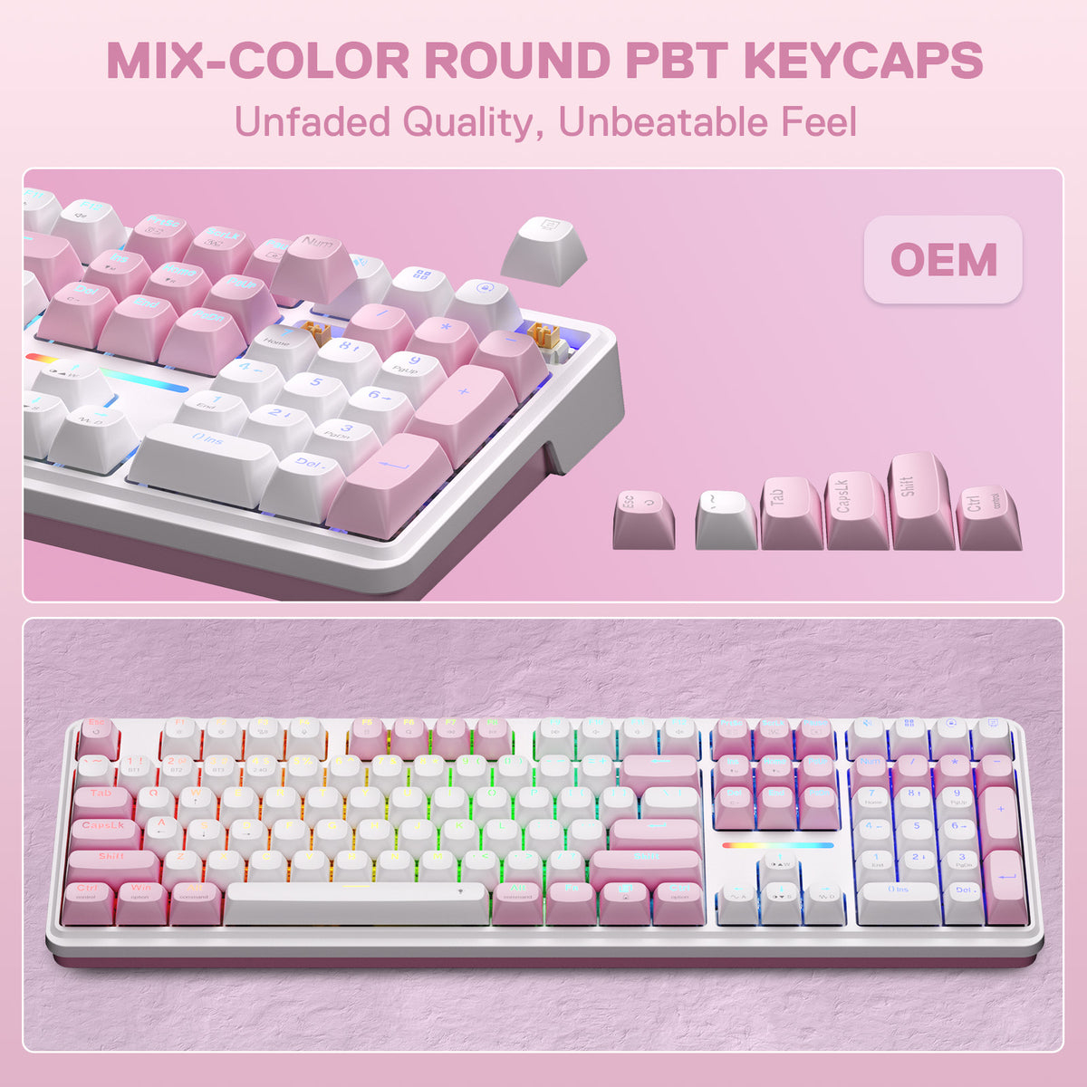 Redragon K745 PRO Wireless 108-Key Gasket RGB Gaming Keyboard, 4 Hotkeys
Extra Shortcut Keys, 0-Delay Tri-Mode, Cushioned Noise Dampening for Creamy Thocky Sound, Unfaded PBT Keycaps, PRO Software, Pink Keyboard