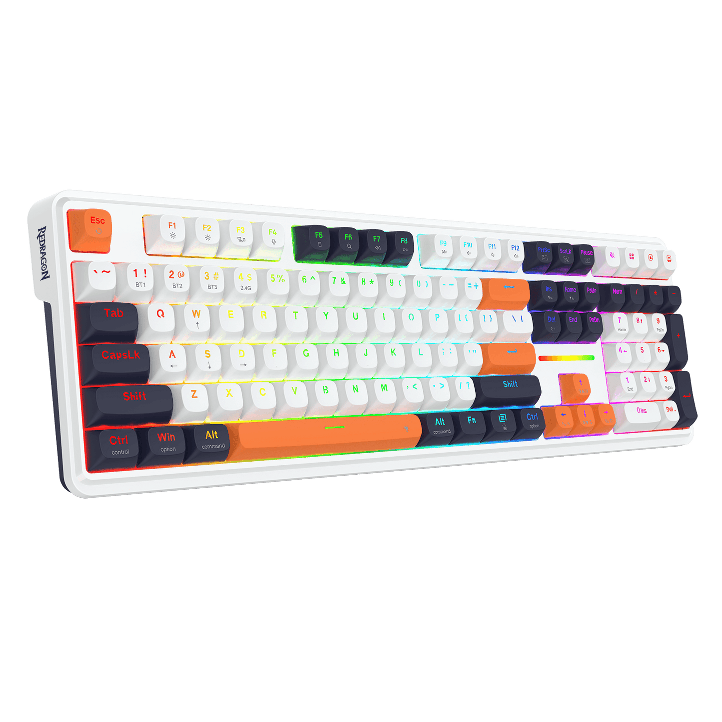 Redragon K745 Mechanical Gaming Keyboard – Adjustable Height, White & Orange