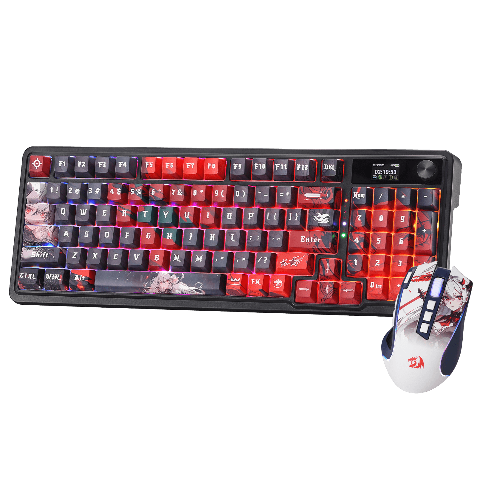 REDRAGON CB202AK Keyboard & Mouse, RGB, 2.4Ghz/BT/Wired, Dragon Chant Switches, Black