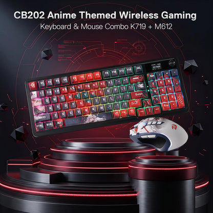 Redragon Anime Keyboard & Mouse Combo, K719 PRO KB + M612AK 8000 DPI Mice | Multi-Function Control Knob, LED Screen & Knob, 0-Delay Tri-Mode, 95 keys Creamy Cushioned Typing, 9 Button Macro Combos