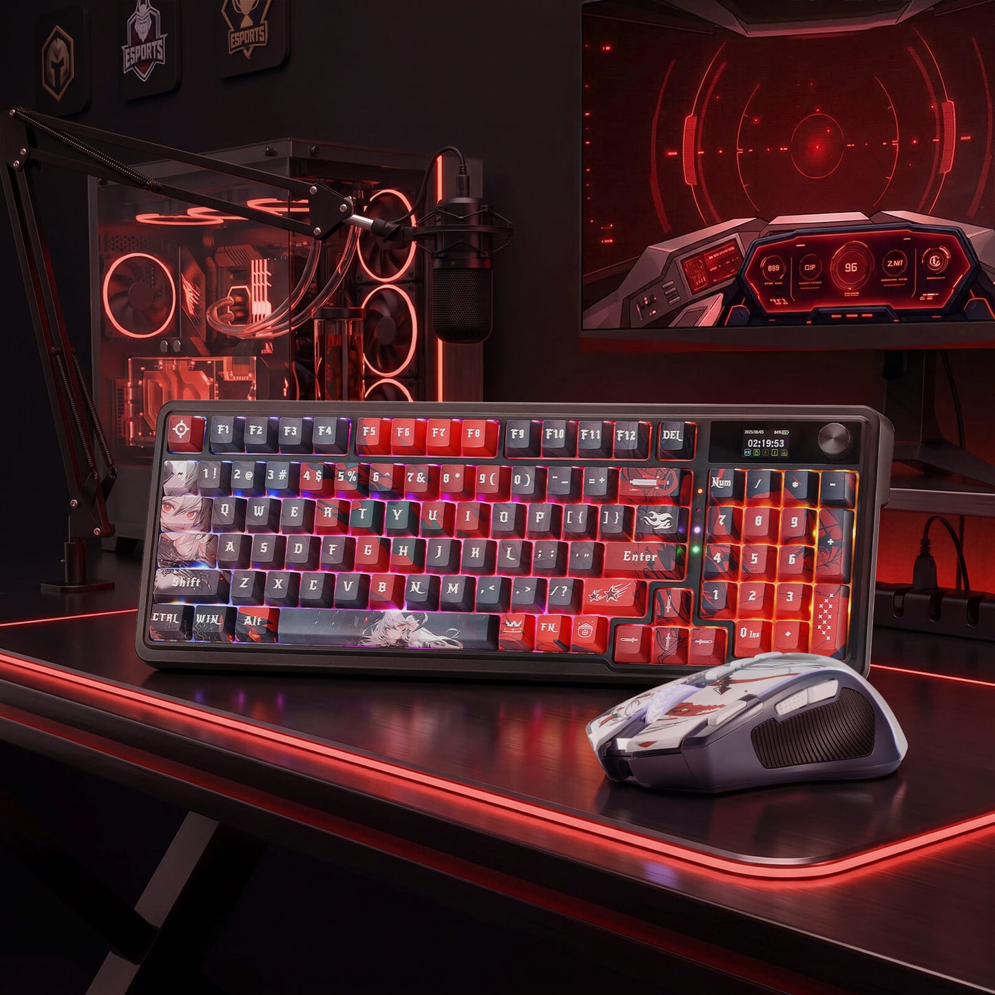 Redragon Anime Keyboard & Mouse Combo, K719 PRO KB + M612AK 8000 DPI Mice | Multi-Function Control Knob, LED Screen & Knob, 0-Delay Tri-Mode, 95 keys Creamy Cushioned Typing, 9 Button Macro Combos