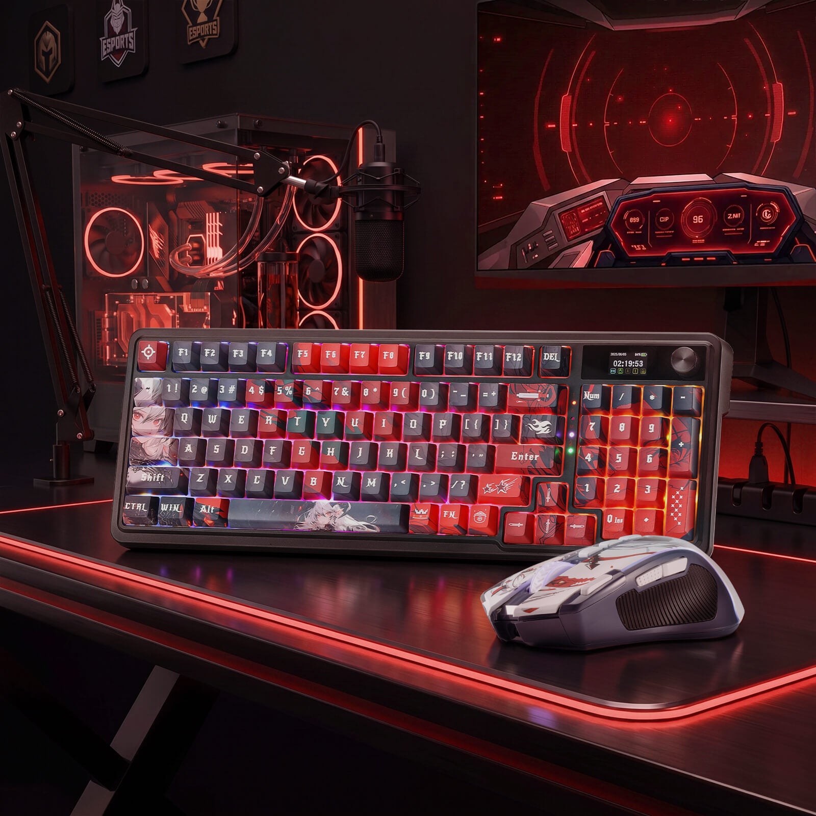 Redragon Anime Keyboard & Mouse Combo, K719 PRO KB + M612AK 8000 DPI Mice | Multi-Function Control Knob, LED Screen & Knob, 0-Delay Tri-Mode, 95 keys Creamy Cushioned Typing, 9 Button Macro Combos