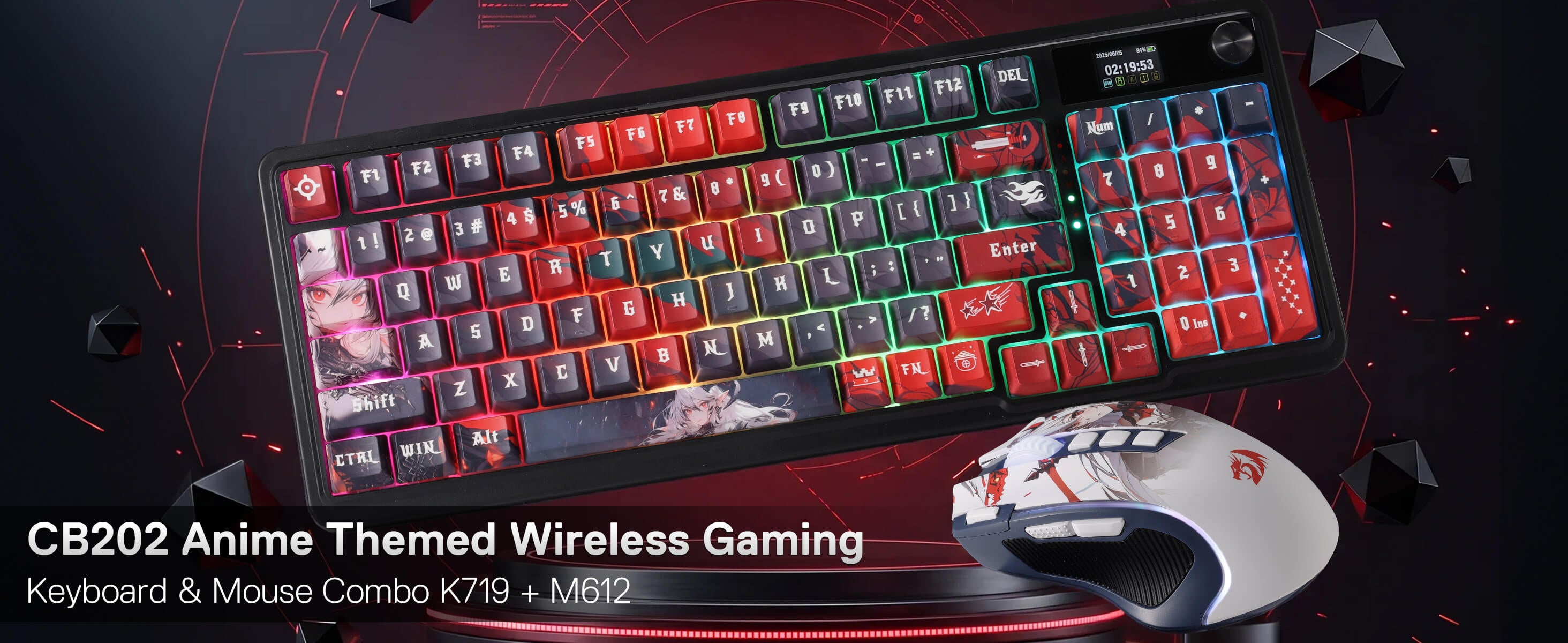 Redragon Anime Keyboard & Mouse Combo, K719 PRO KB + M612AK 8000 DPI Mice
Multi-Function Control Knob, LED Screen & Knob, 0-Delay Tri-Mode, 95 keys Creamy Cushioned Typing, 9 Button Macro Combos