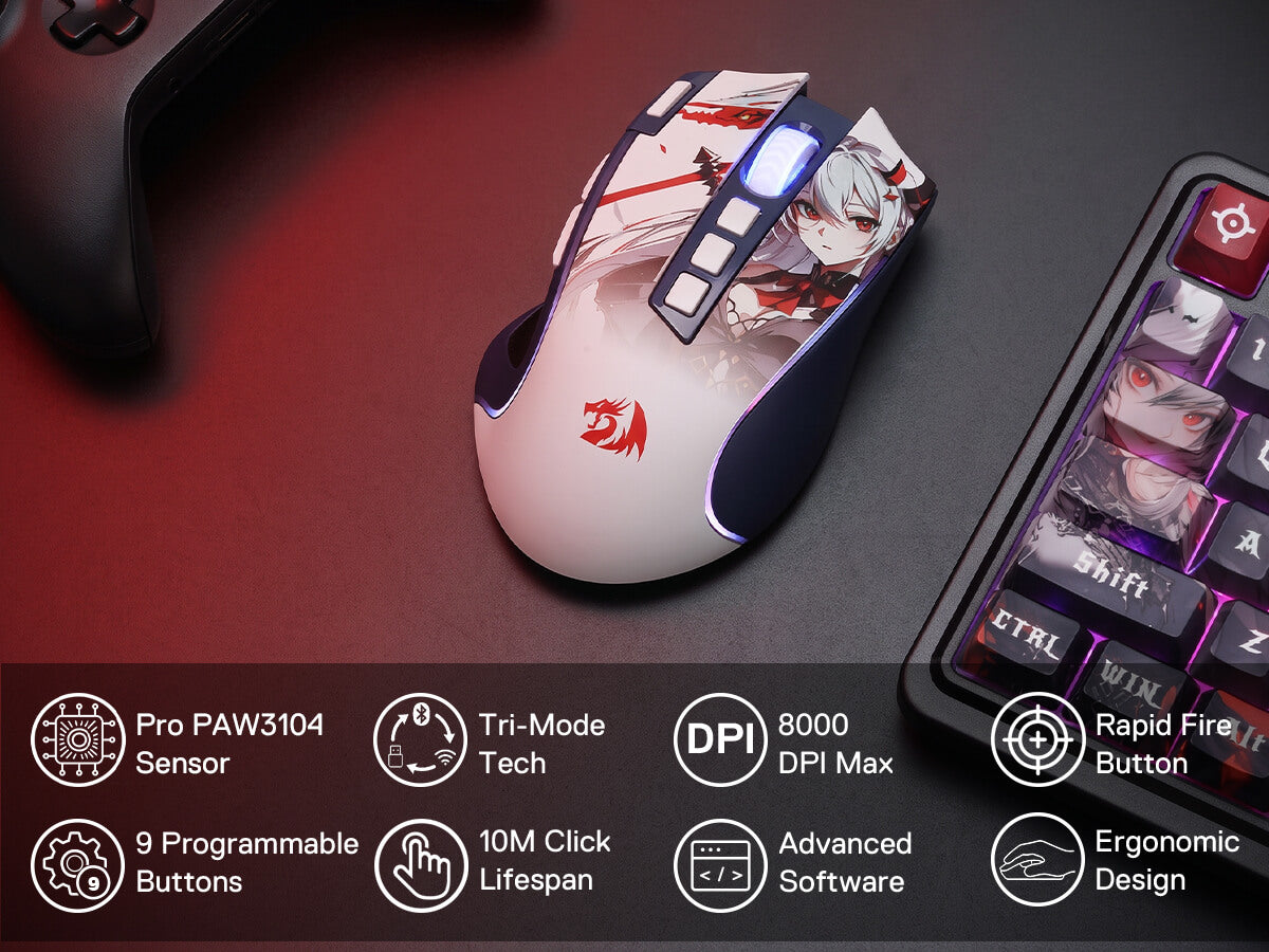 Redragon Anime Keyboard & Mouse Combo, K719 PRO KB + M612AK 8000 DPI Mice
