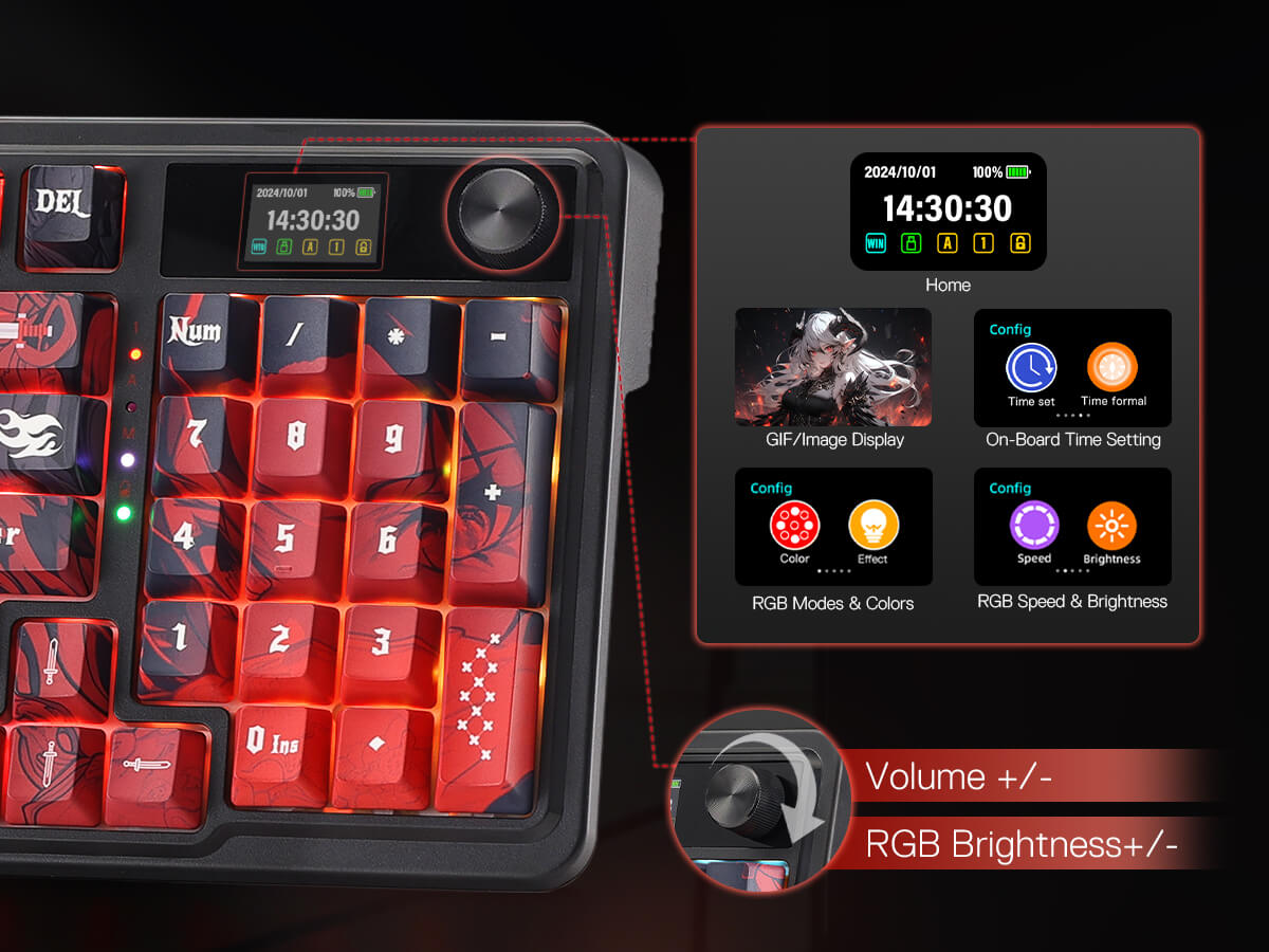 Redragon Anime Keyboard & Mouse Combo, K719 PRO KB + M612AK 8000 DPI Mice
Multi-Function Control Knob, LED Screen & Knob, 0-Delay Tri-Mode, 95 keys Creamy Cushioned Typing, 9 Button Macro Combos