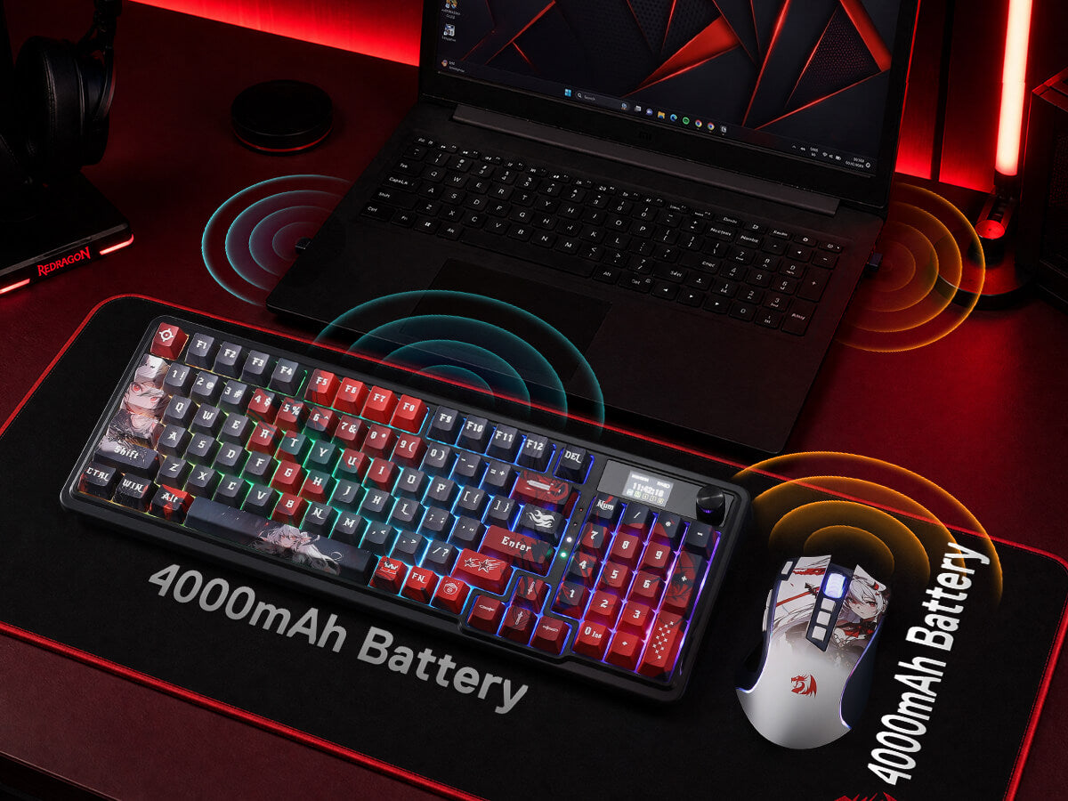 Redragon Anime Keyboard & Mouse Combo, K719 PRO KB + M612AK 8000 DPI Mice
Multi-Function Control Knob, LED Screen & Knob, 0-Delay Tri-Mode, 95 keys Creamy Cushioned Typing, 9 Button Macro Combos