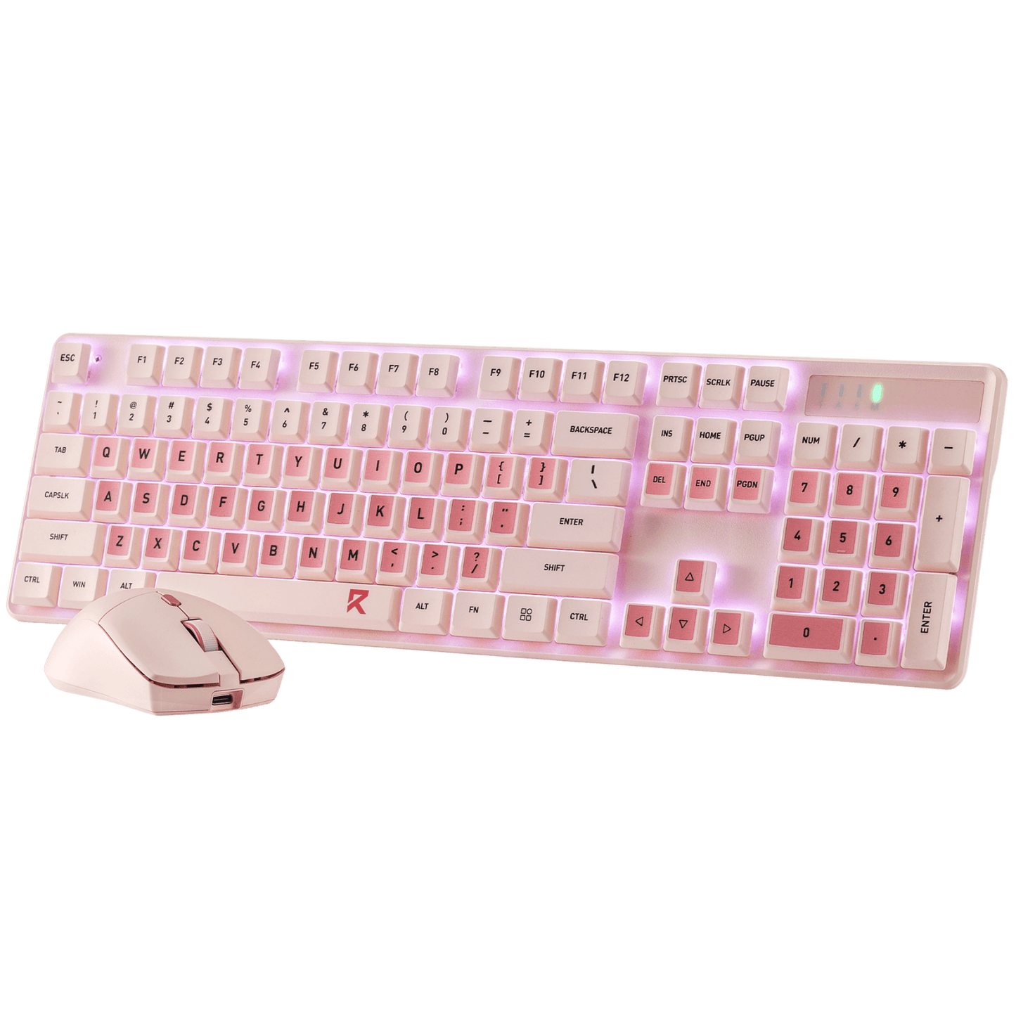 Redragon BS 8531 Wireless Keyboard & Mouse Combo, 104 Keys Low-Profile Mechanical Switch White LED Gaming Keyboard and 8000 DPI Mouse Bundle, Sakura Pink