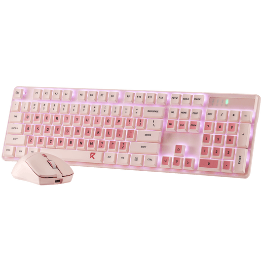 Redragon BS 8531 Wireless Keyboard & Mouse Combo, 104 Keys Low-Profile Mechanical Switch White LED Gaming Keyboard and 8000 DPI Mouse Bundle, Sakura Pink