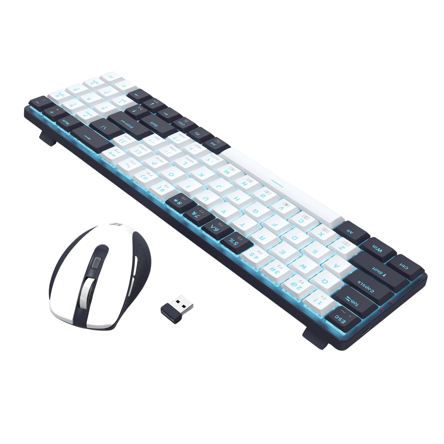 Redragon BS8773 Wireless Keyboard and Mouse Combo, 78 Keys 2.4Ghz Wireless Low-Profile Mechanical Red Switch Keyboard w/Slim Compact Design & Single Blue Backlit, Comfort Grip 2400 DPI Max Mouse