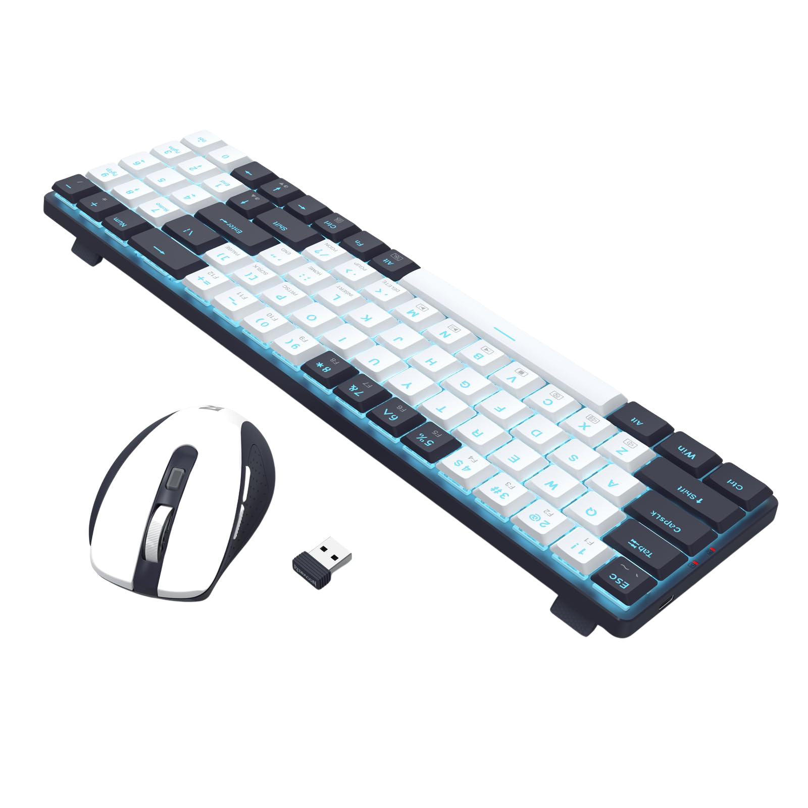 Redragon BS8773 Wireless Keyboard and Mouse Combo, 78 Keys 2.4Ghz Wireless Low-Profile Mechanical Red Switch Keyboard w/Slim Compact Design & Single Blue Backlit, Comfort Grip 2400 DPI Max Mouse