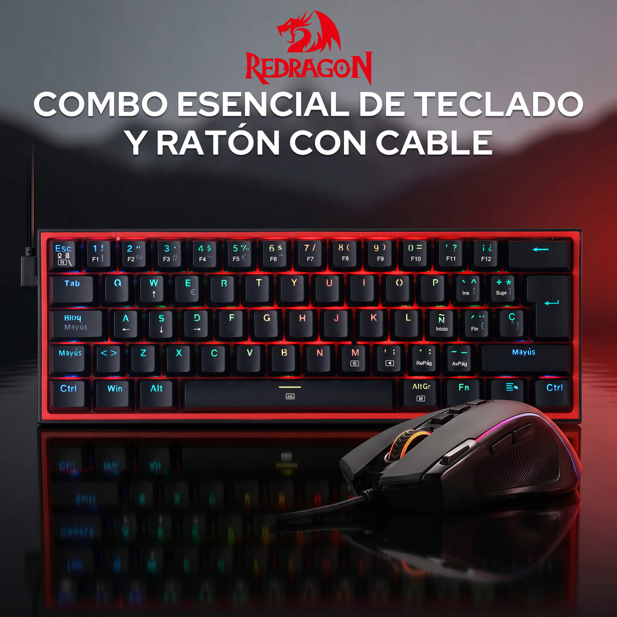 Redragon CB201 QWERTY: combo para juegos con cable Redragon CB201, diseño compacto al 60 %, modos RGB intercambiables en caliente, 5 niveles de DPI hasta 8000 DPI, 11 botones programables en el ratón, función de disparo rápido con macros y software PRO