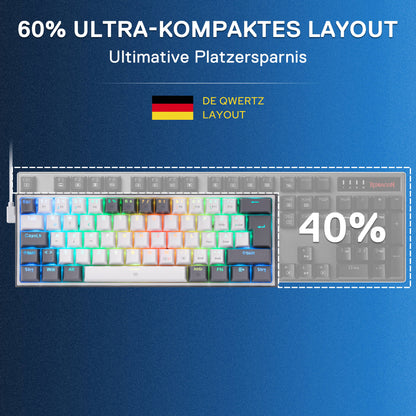 Redragon CB201 QWERTZ Redragon CB201 Kabelgebunden Gaming‑Combo 60%‑Compact‑Layout Hot‑Swap RGB‑Modi, 5 DPI‑Stufen 8000 DPI, 11 programmierbare Maustasten, Makro‑Schnellfeuer‑Funktion, PRO‑Software