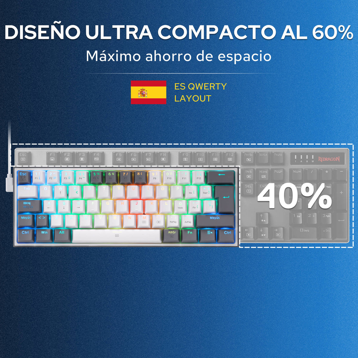 Redragon CB201 QWERTY: combo para juegos con cable Redragon CB201, diseño compacto al 60 %, modos RGB intercambiables en caliente, 5 niveles de DPI hasta 8000 DPI, 11 botones programables en el ratón, función de disparo rápido con macros y software PRO