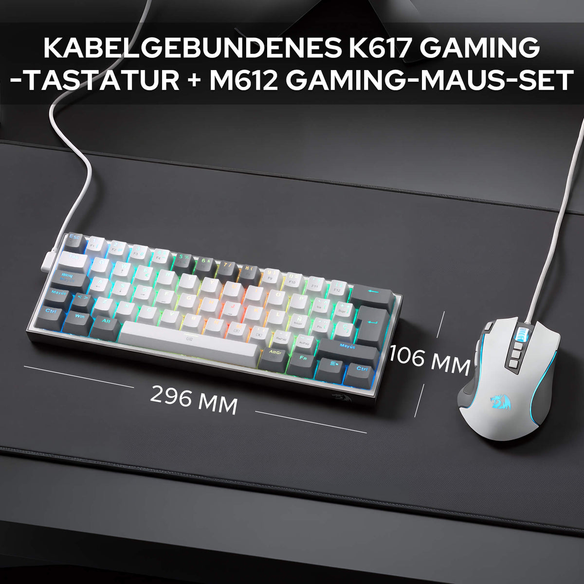  Redragon CB201  AZERTY Kabelgebunden Gaming‑Combo 60%‑Compact‑Layout Hot‑Swap RGB‑Modi, 5 DPI‑Stufen 8000 DPI, 11 programmierbare Maustasten, Makro‑Schnellfeuer‑Funktion, PRO‑Software
