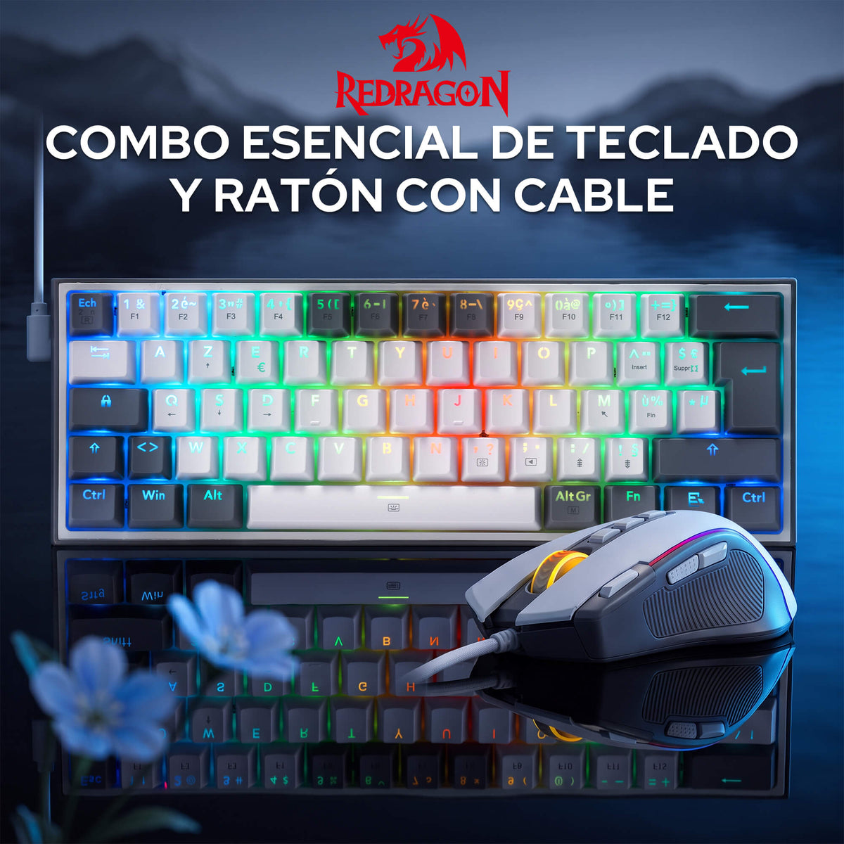  Redragon CB201  AZERTY Kabelgebunden Gaming‑Combo 60%‑Compact‑Layout Hot‑Swap RGB‑Modi, 5 DPI‑Stufen 8000 DPI, 11 programmierbare Maustasten, Makro‑Schnellfeuer‑Funktion, PRO‑Software