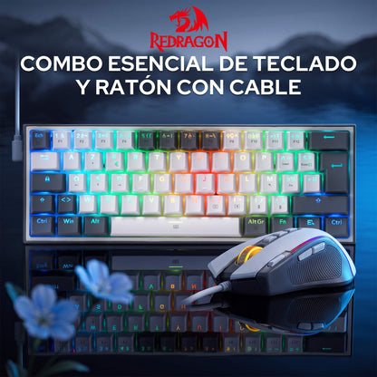 Redragon CB201  AZERTY Kabelgebunden Gaming‑Combo 60%‑Compact‑Layout Hot‑Swap RGB‑Modi, 5 DPI‑Stufen 8000 DPI, 11 programmierbare Maustasten, Makro‑Schnellfeuer‑Funktion, PRO‑Software
