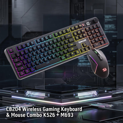 Redragon Wireless K526 PRO Membrane Keyboard & M693 PRO Gaming Mouse Combo | LED Info Display & Knob, 0-Delay Tri-Mode Both Devices, Adjustable DPI Up to 4800, Shared Dongle for Cordless Desktop