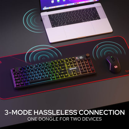 Redragon Wireless K526 PRO Membrane Keyboard & M693 PRO Gaming Mouse Combo | 0-Delay Tri-Mode Both Devices, Shared Dongle for Cordless Desktop