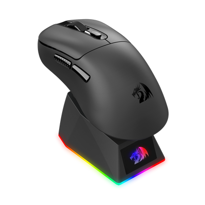 Redragon M998 Lightweight Wireless Gaming Mouse with RGB Magnetic Charging Dock, BT/2.4G Wireless/Wired Optical Mice, 24000 DPI, 5 Programmable Buttons for PC/Mac, Black