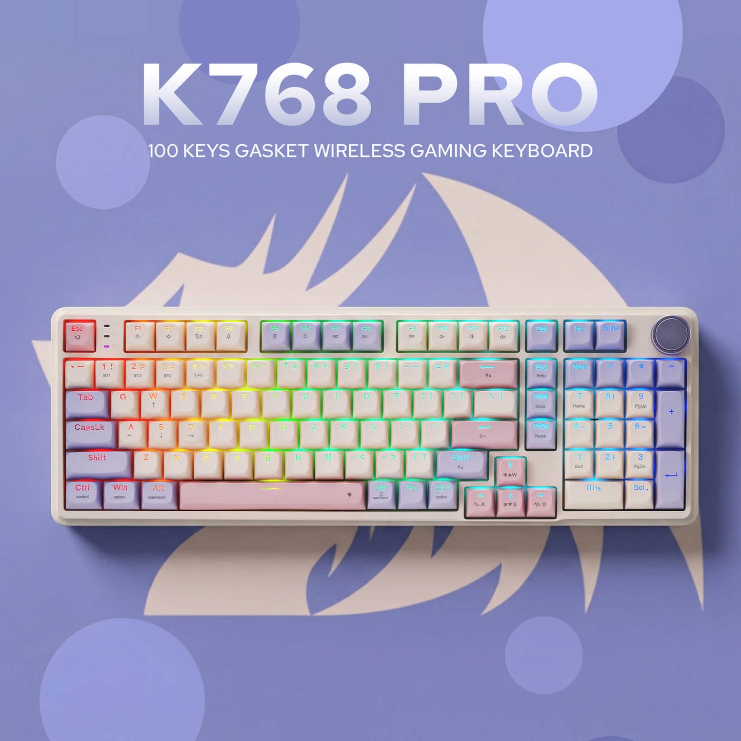 Redragon K768 PRO 100 Keys Wireless Gasket RGB Gaming Keyboard, Massive 8000 mAh PBT Mechanical Keyboard w/Hot-Swap Socket, Dedicated Knob Control & 5-Layer Noise Dampening, Custom Yolk Linear Switch