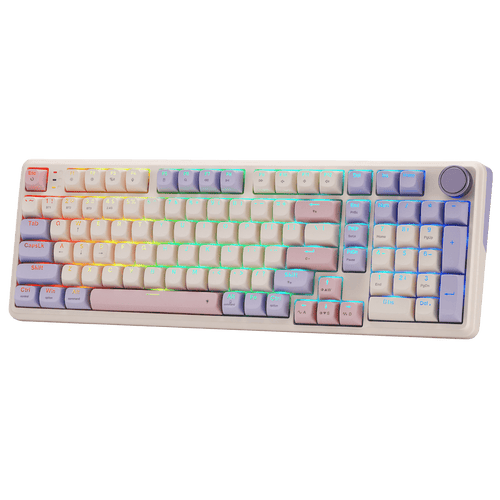 Redragon K768 PRO 100 Keys Wireless Gasket RGB Gaming Keyboard, Massive 8000 mAh PBT Mechanical Keyboard w/Hot-Swap Socket, Dedicated Knob Control & 5-Layer Noise Dampening, Custom Yolk Linear Switch | show