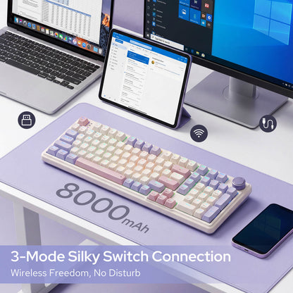 Redragon K768 PRO 100 Keys Wireless Gasket RGB Gaming Keyboard, Massive 8000 mAh PBT Mechanical Keyboard w/Hot-Swap Socket, Dedicated Knob Control & 5-Layer Noise Dampening, Custom Yolk Linear Switch