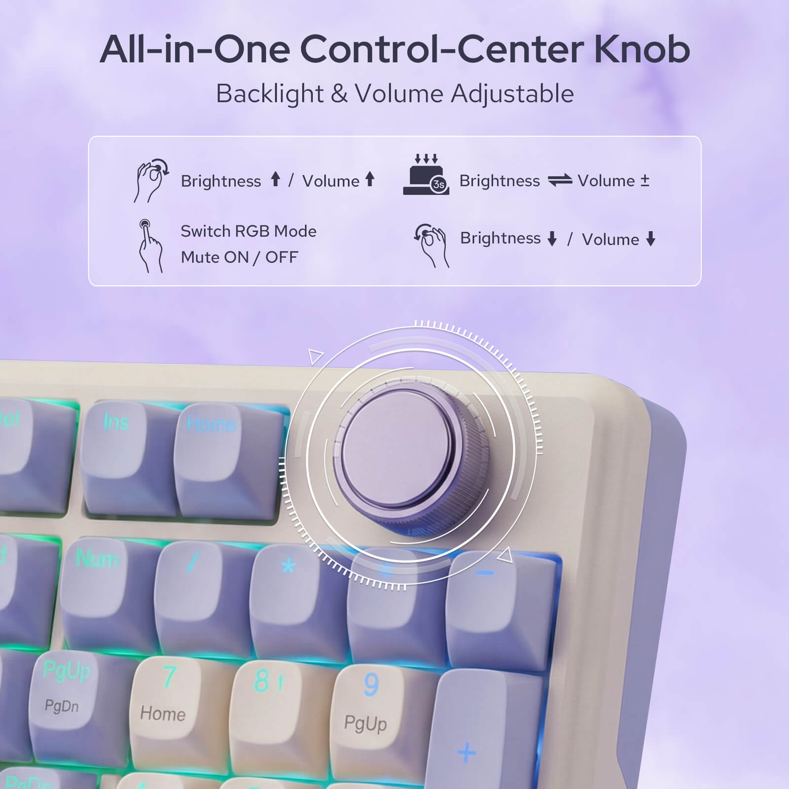 Redragon K768 PRO 100 Keys Wireless Gasket RGB Gaming Keyboard, Massive 8000 mAh PBT Mechanical Keyboard w/Hot-Swap Socket, Dedicated Knob Control & 5-Layer Noise Dampening, Custom Yolk Linear Switch