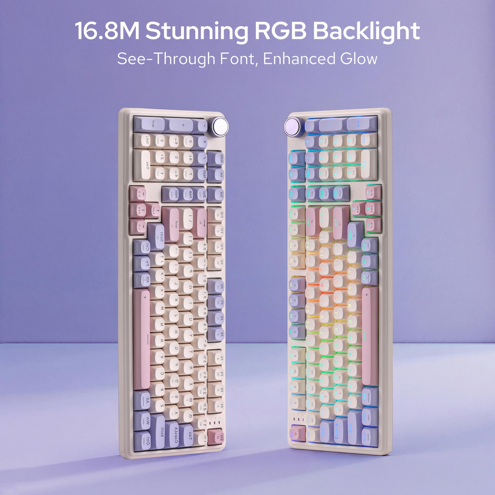 Redragon K768 PRO 100 Keys Wireless Gasket RGB Gaming Keyboard, Massive 8000 mAh PBT Mechanical Keyboard w/Hot-Swap Socket, Dedicated Knob Control & 5-Layer Noise Dampening, Custom Yolk Linear Switch