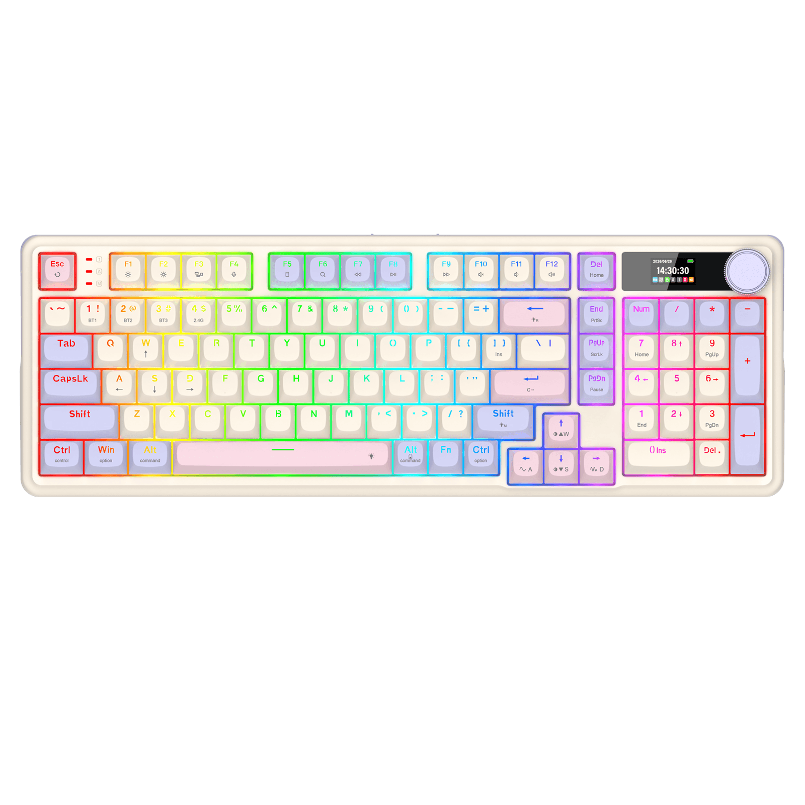 Redragon K768 PRO Wireless 100-Key Gasket Gaming Keyboard, Screen & Knob | Easy-Control LED Info Display + 8000mAh, 0-Delay Tri-Mode, Cushioned 5-Layer Noise Dampening for Creamy Thocky Sound, Practical 95% Size Violet 