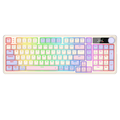 Redragon K768 PRO Wireless 100-Key Gasket Gaming Keyboard, Screen & Knob | Easy-Control LED Info Display + 8000mAh, 0-Delay Tri-Mode, Cushioned 5-Layer Noise Dampening for Creamy Thocky Sound, Practical 95% Size Violet 