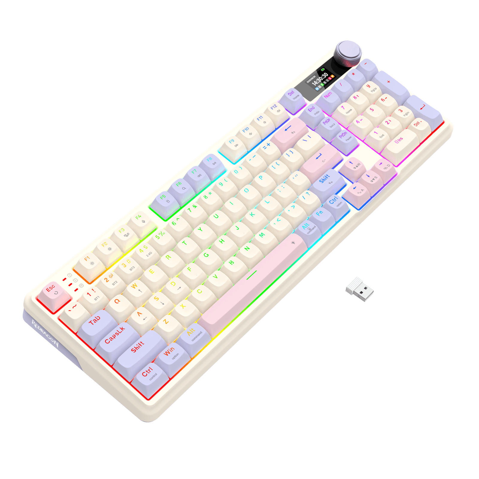 Redragon K768 PRO Wireless 100-Key Gasket Gaming Keyboard, Screen & Knob | Easy-Control LED Info Display + 8000mAh, 0-Delay Tri-Mode, Cushioned 5-Layer Noise Dampening for Creamy Thocky Sound, Practical 95% Size Violet