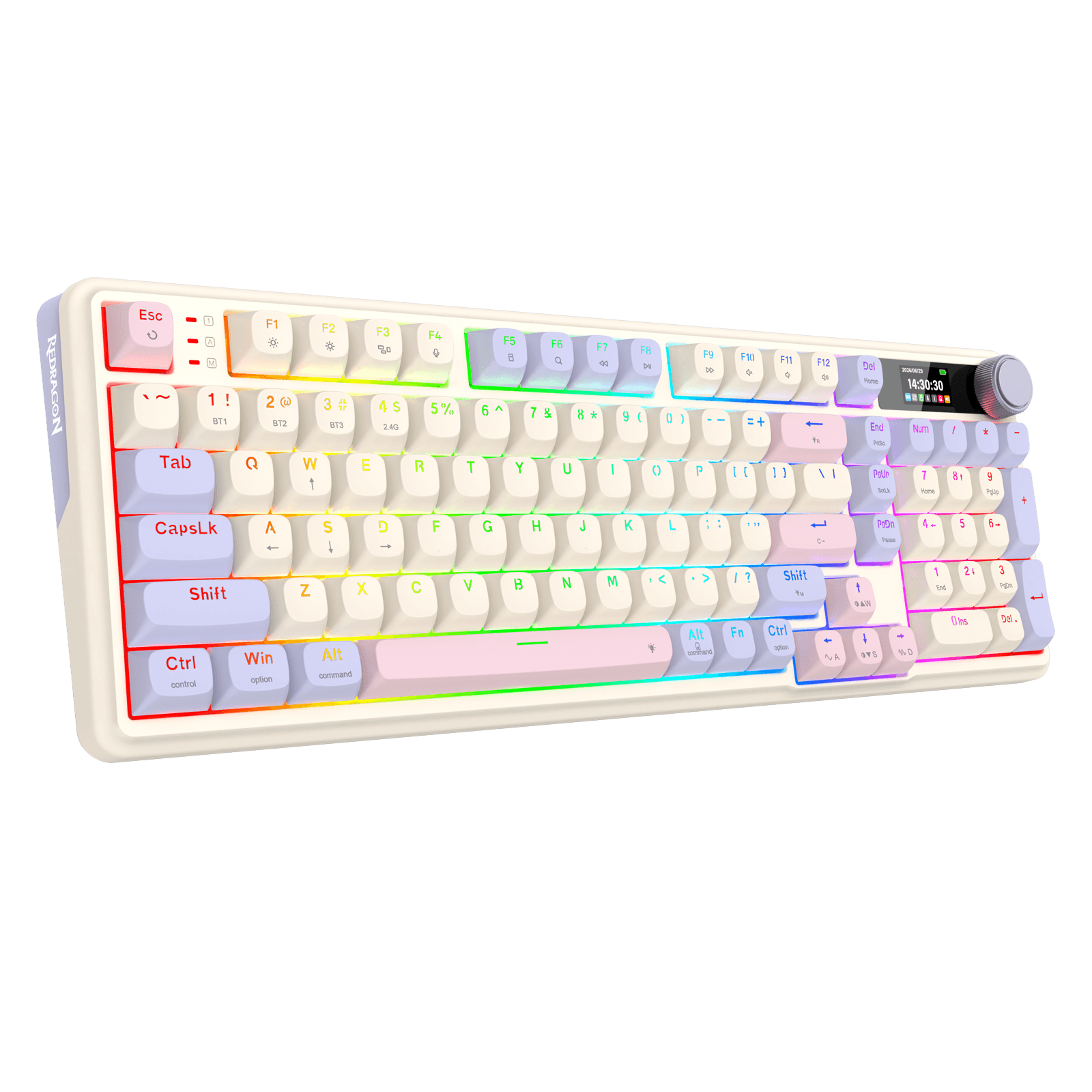 Redragon K768 PRO Wireless 100-Key Gasket Gaming Keyboard, Screen & Knob | Easy-Control LED Info Display + 8000mAh, 0-Delay Tri-Mode, Cushioned 5-Layer Noise Dampening for Creamy Thocky Sound, Practical 95% Size Violet 