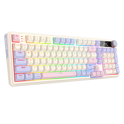 Redragon K768 PRO Wireless 100-Key Gasket Gaming Keyboard, Screen & Knob | Easy-Control LED Info Display + 8000mAh, 0-Delay Tri-Mode, Cushioned 5-Layer Noise Dampening for Creamy Thocky Sound, Practical 95% Size Violet 