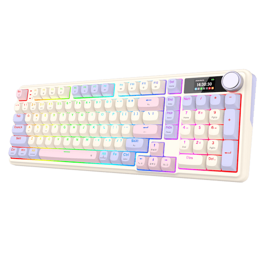 Redragon K768 PRO Wireless 100-Key Gasket Gaming Keyboard, Screen & Knob | Easy-Control LED Info Display + 8000mAh, 0-Delay Tri-Mode, Cushioned 5-Layer Noise Dampening for Creamy Thocky Sound, Practical 95% Size Violet | Show